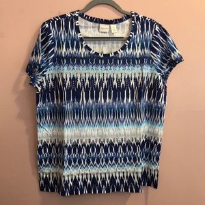 Chico's Zenergy Wendy Multi Ikat Blue Multicolor Tee Shirt Size 3/XL